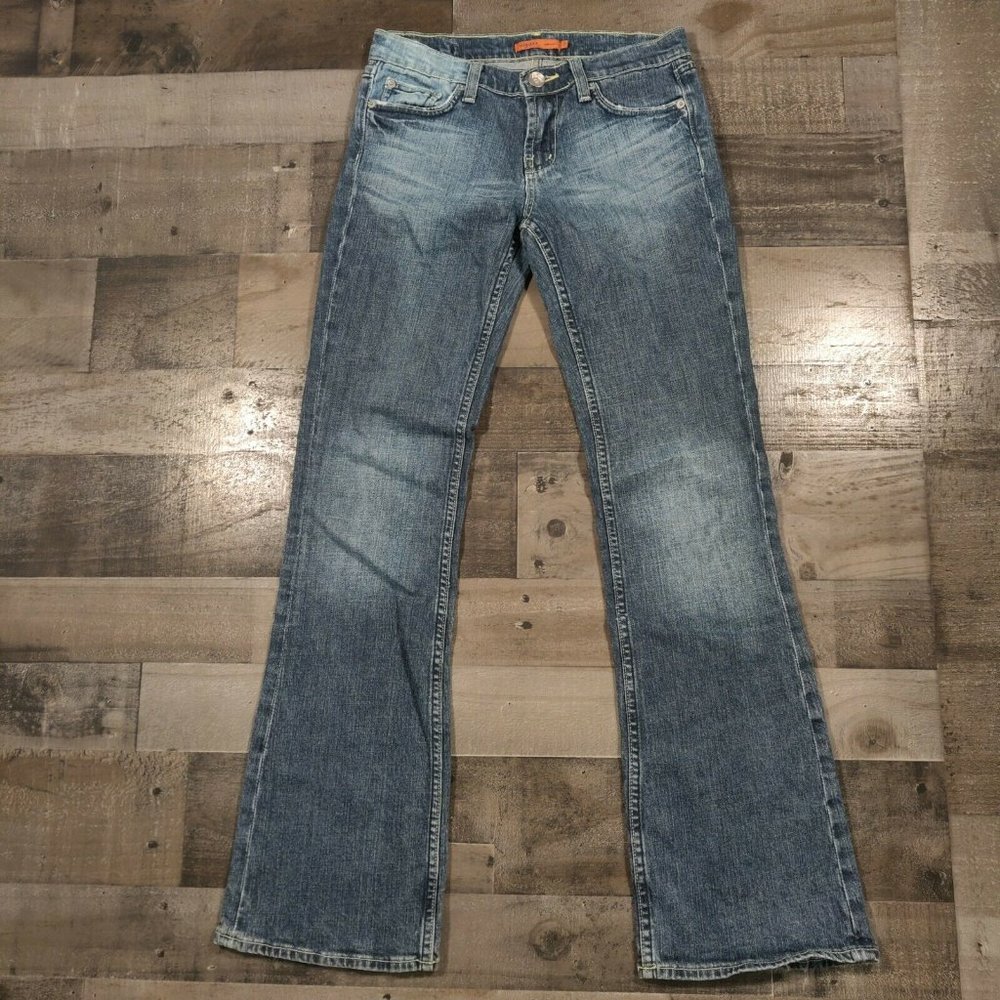 Vigoss Bootcut Jeans Juniors 7 Low Rise Zip Womens Stone Wash Blue Denim